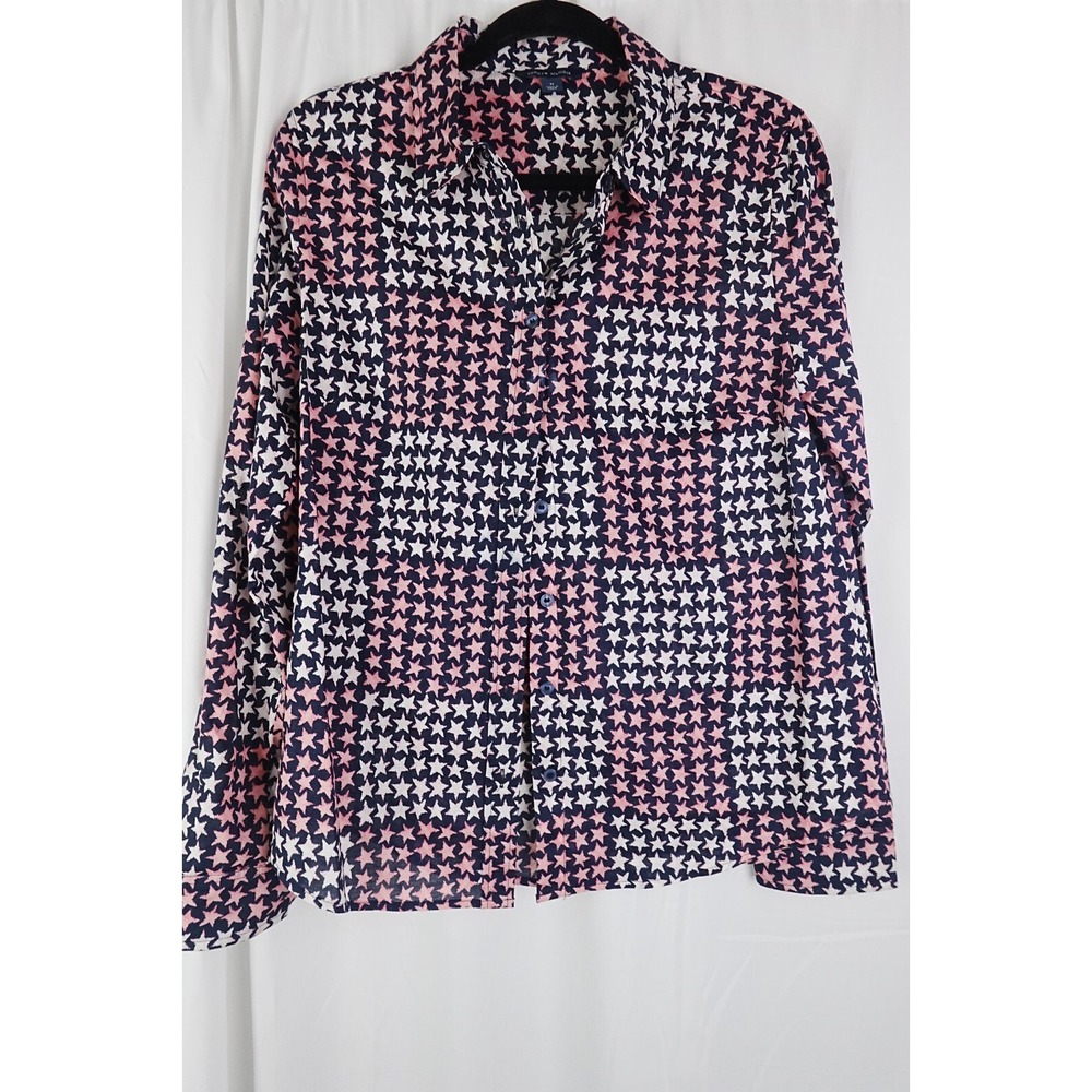 Tommy Hilfiger Women's M‎ Star Print Button Shirt Red White Blue Summer Top